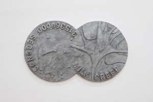 James Lewis, Country of Error (MILK CREEP), 2021, series of wall works, cast aluminium, lead, each 102 x 60 x 3 cm, courtesy of Galerie Hubert Winter, Vienna