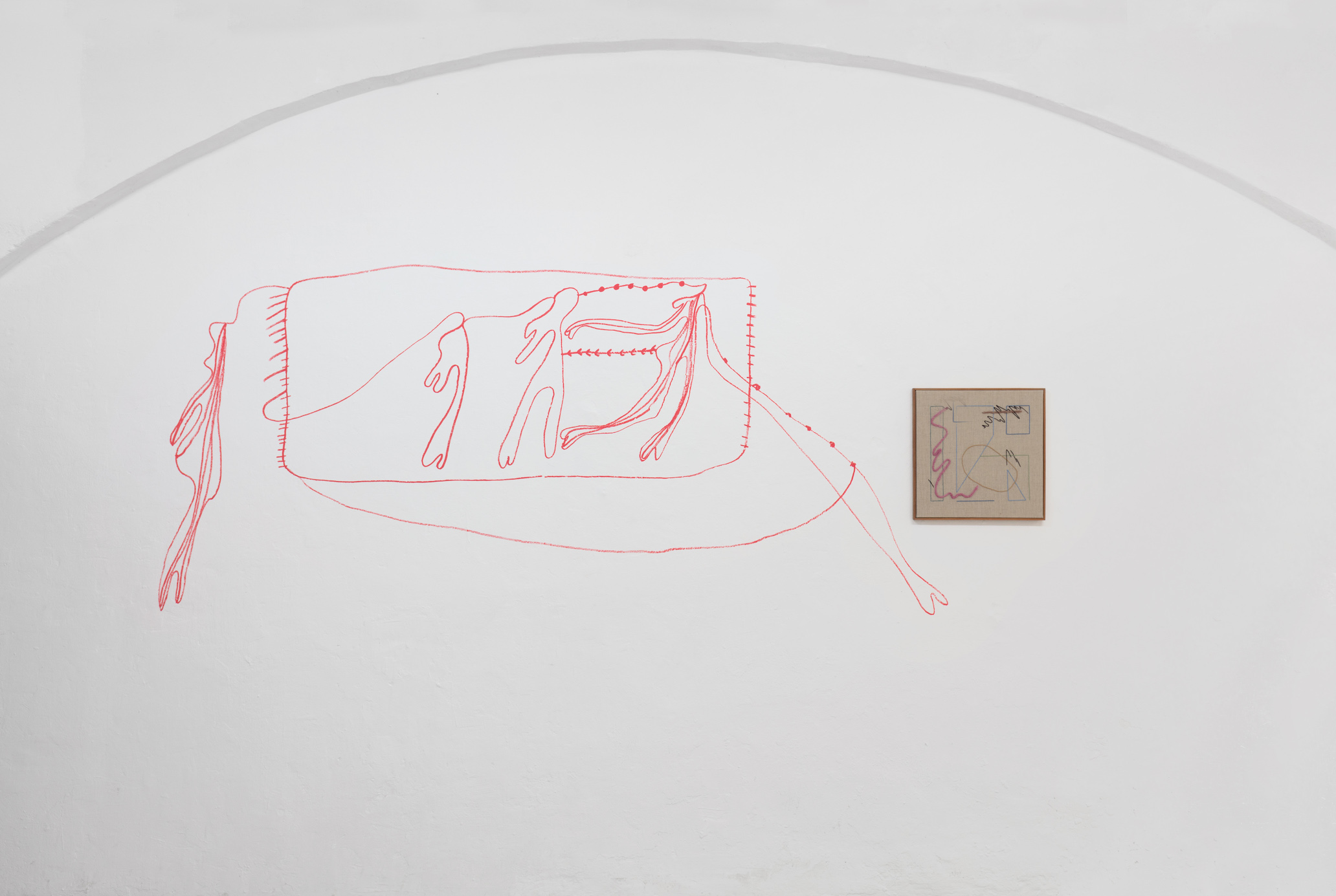 Fatima Moallim, drawing performance; Nadine Byrne, Echoes (20), 2019, Embroidery on linen Fatima Moallim, drawing performance; Nadine Byrne, Echoes (20), 2019, Embroidery on linen