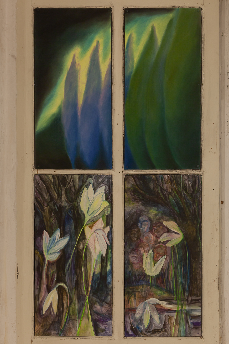 Jacent, Cyprès, 2022, soft pastel on paper, 38×80 cm (each part); Fleurs de nuit, 2022, watercolor on paper, 38×80 cm (each part)